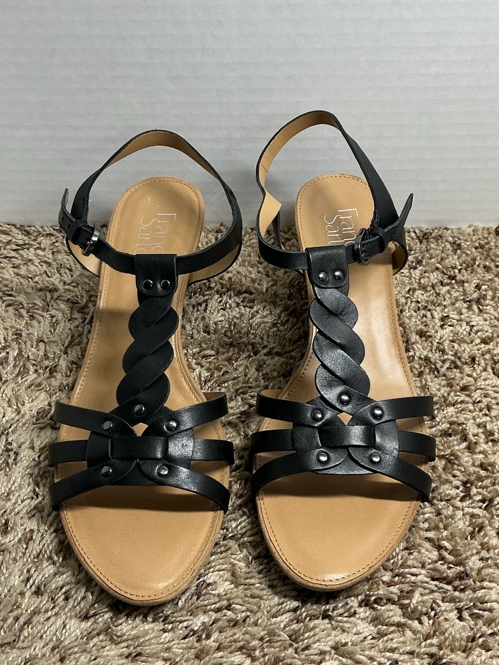 Franco Sarto Women’s Black Ankle Strap Wedge Sandals Women’s Size 8.5 NWOT